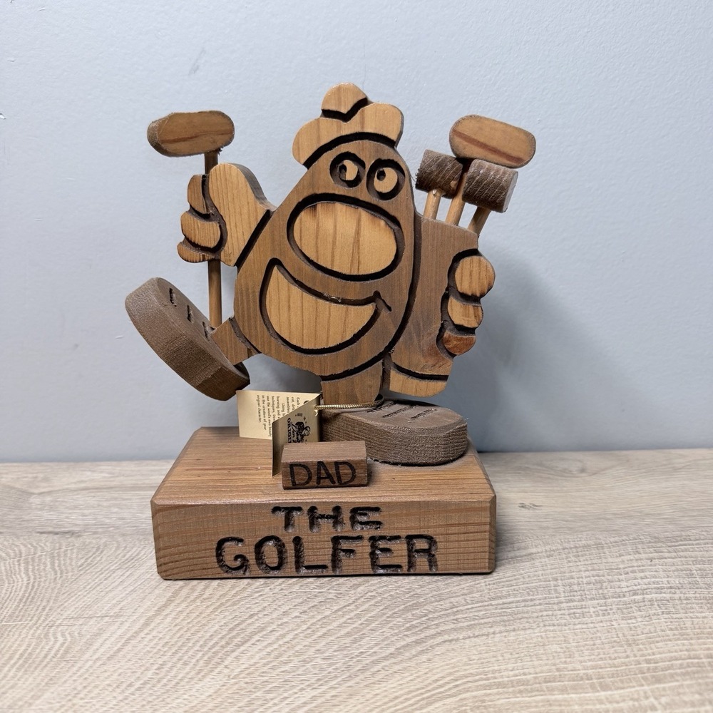 Vintage 1981 Don Maff Dad The Golfer Wood Figurine Golf Sculpture Folk Art